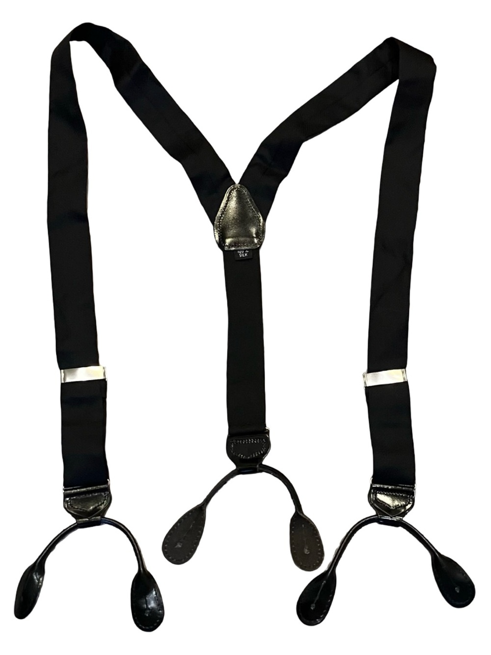 Vintage Silk Suspenders Made In England Button End Black Elastic Y-back Braces